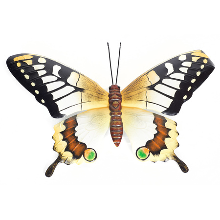 Geel/zwarte metalen tuindecoratie vlinder 48 cm