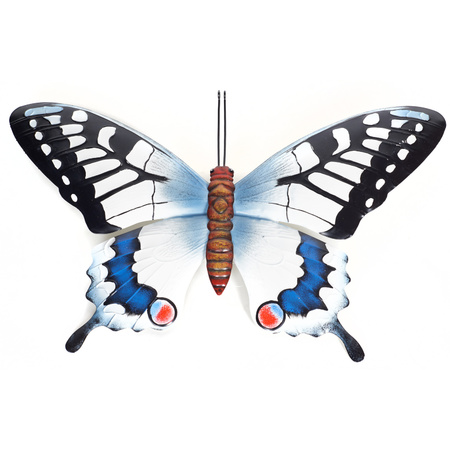 Zwart/blauwe metalen tuindecoratie vlinder 48 cm