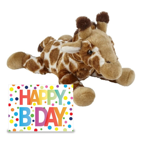 Birthday gift soft toy giraffe 26 cm and XL-size Happy Birthday postcard