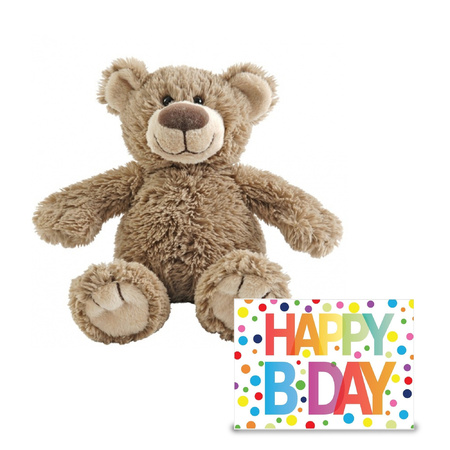 Birthday gift soft toy Bear 22 cm and XL-size Happy Birthday postcard