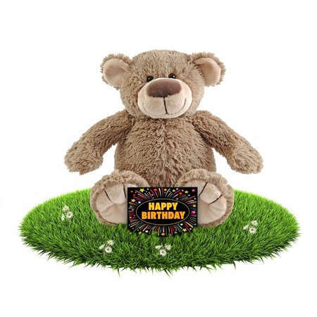 Verjaardag knuffel beer beige 22 cm + gratis verjaardagskaart