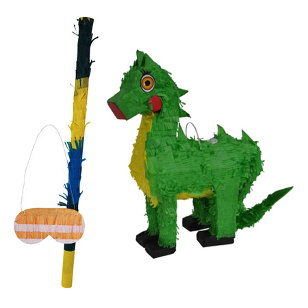 Verjaardag Pinata dinosaurus - 48 x 39 cm - set met stok en masker