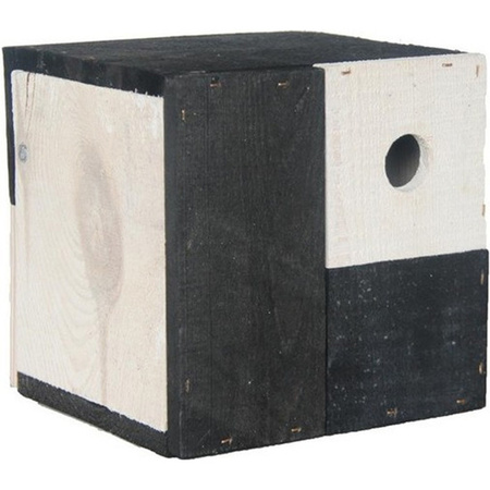 Zwarte/witte kubus vogelhuisje voor kleine vogels 18 x 18 x 18 cm