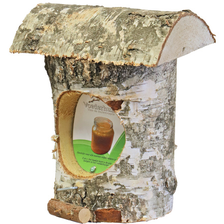 Vogelhuisje/voederhuisje/pindakaashuisje berkenhout 27 cm inclusief vogelpindakaas