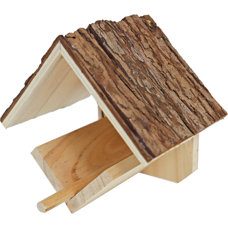 Vogelhuisje/voederhuisje/pindakaashuisje hout met dak van boomschors 16 cm