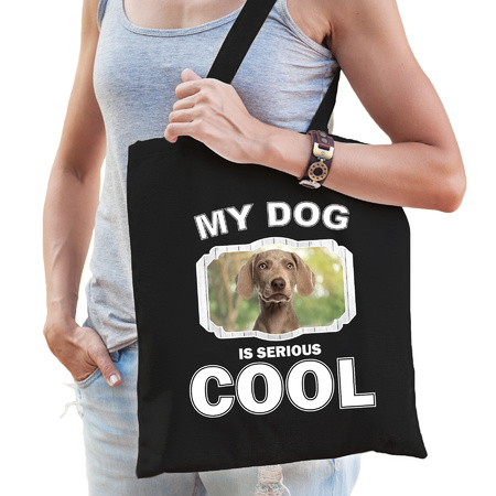 Katoenen tasje my dog is serious cool zwart - Weimaraner  honden cadeau tas