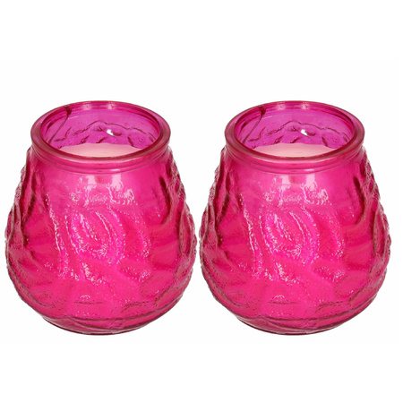 Windlicht geurkaars -  2x - roze glas - 48 branduren - citrusgeur