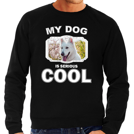 Honden liefhebber trui / sweater Witte herder my dog is serious cool zwart voor heren
