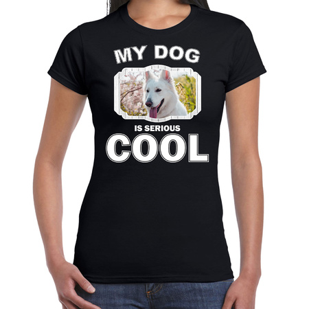 White shepherd dog t-shirt my dog is serious cool black for women
