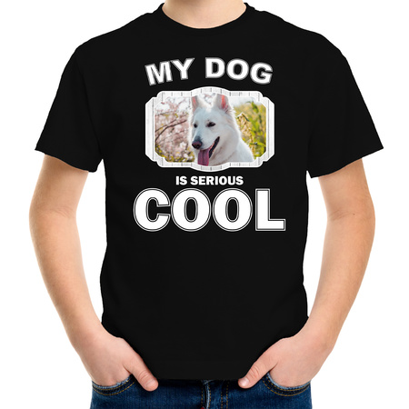 White shepherd dog t-shirt my dog is serious cool black for children