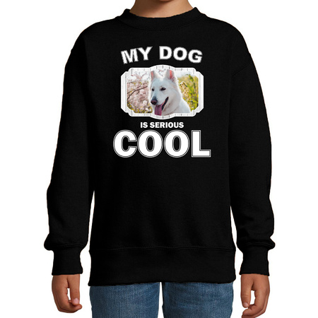 Honden liefhebber trui / sweater Witte herder my dog is serious cool zwart voor kinderen