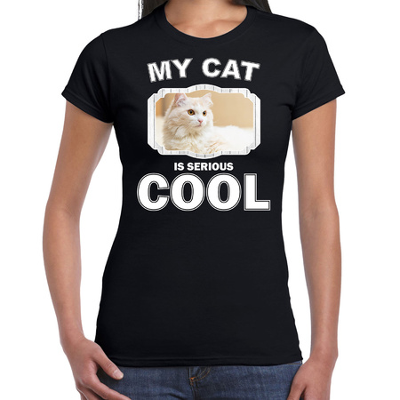 White cat t-shirt my cat is serious cool black for women