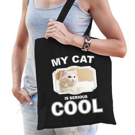 White cat my cat is serious cool bag black 