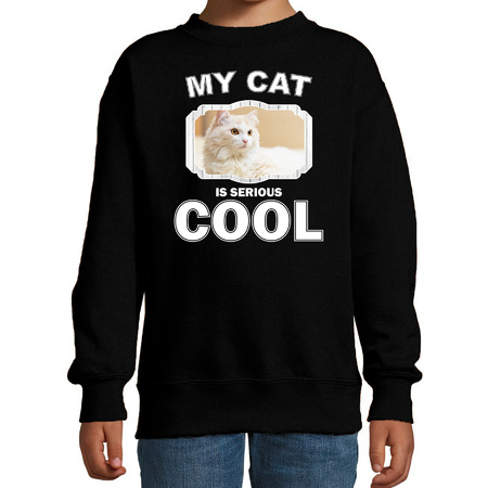 White cat sweater my cat is serious cool black for children