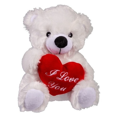 White plush bear with red heart 22 cm and valentines card