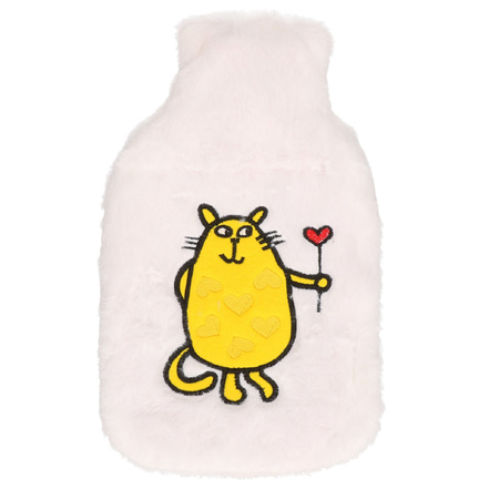 White plush warm water bottle with orange cat/pussy 2 liters