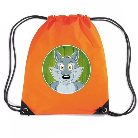Wolf dieren trekkoord rugzak / gymtas oranje voor kinderen