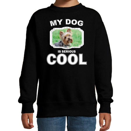 Honden liefhebber trui / sweater Yorkshire terrier my dog is serious cool zwart voor kinderen