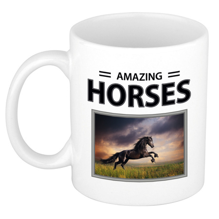 Animal photo mug Black horses animals 300 ml