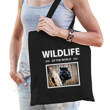 Katoenen tasje Panters zwart - wildlife of the world Zwarte panter cadeau tas
